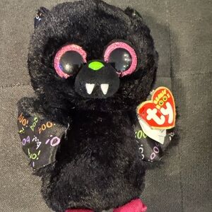 Ty Dart- Black Bat Plush with Pink and Green Accents